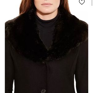 Ralph Lauren Fur-Trim and wool blend Black Coat, Sz 12
